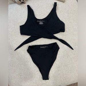 Black Wrap-Front Bikini Set - Front Row